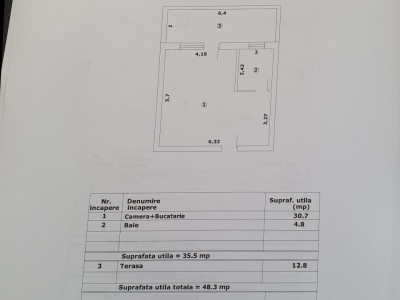 Studio de vanzare 36mp utili + terasa 13 mp constructie noua