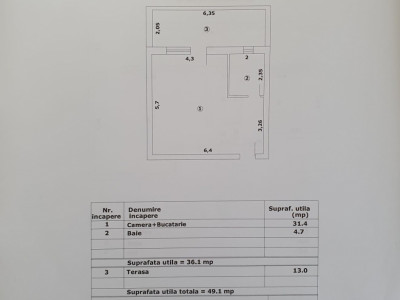Studio de vanzare 36 mp util + terasa 13 mp constructie noua 2025